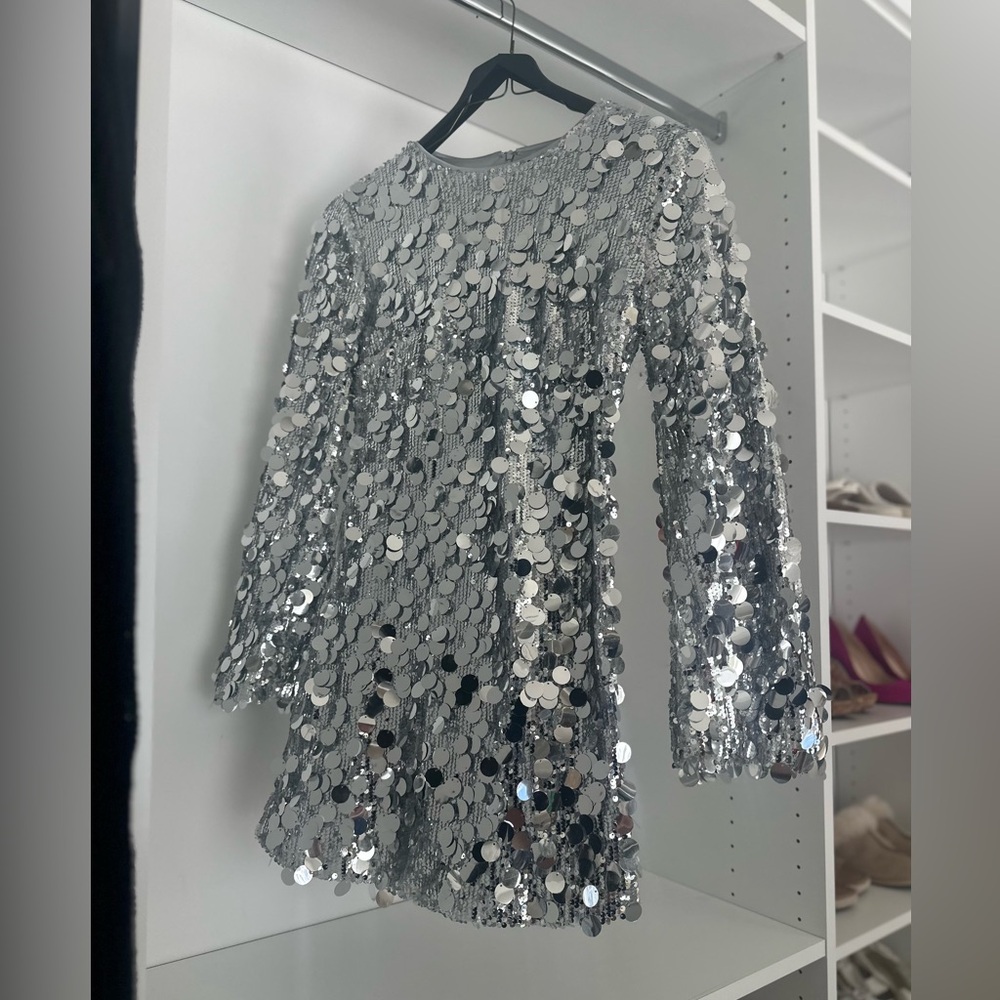 12th Tribe Silver Sequin Long Sleeve Dress
